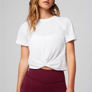 FABLETICS Women’s 100% Cotton Front Twist Knot White Tee Size XL